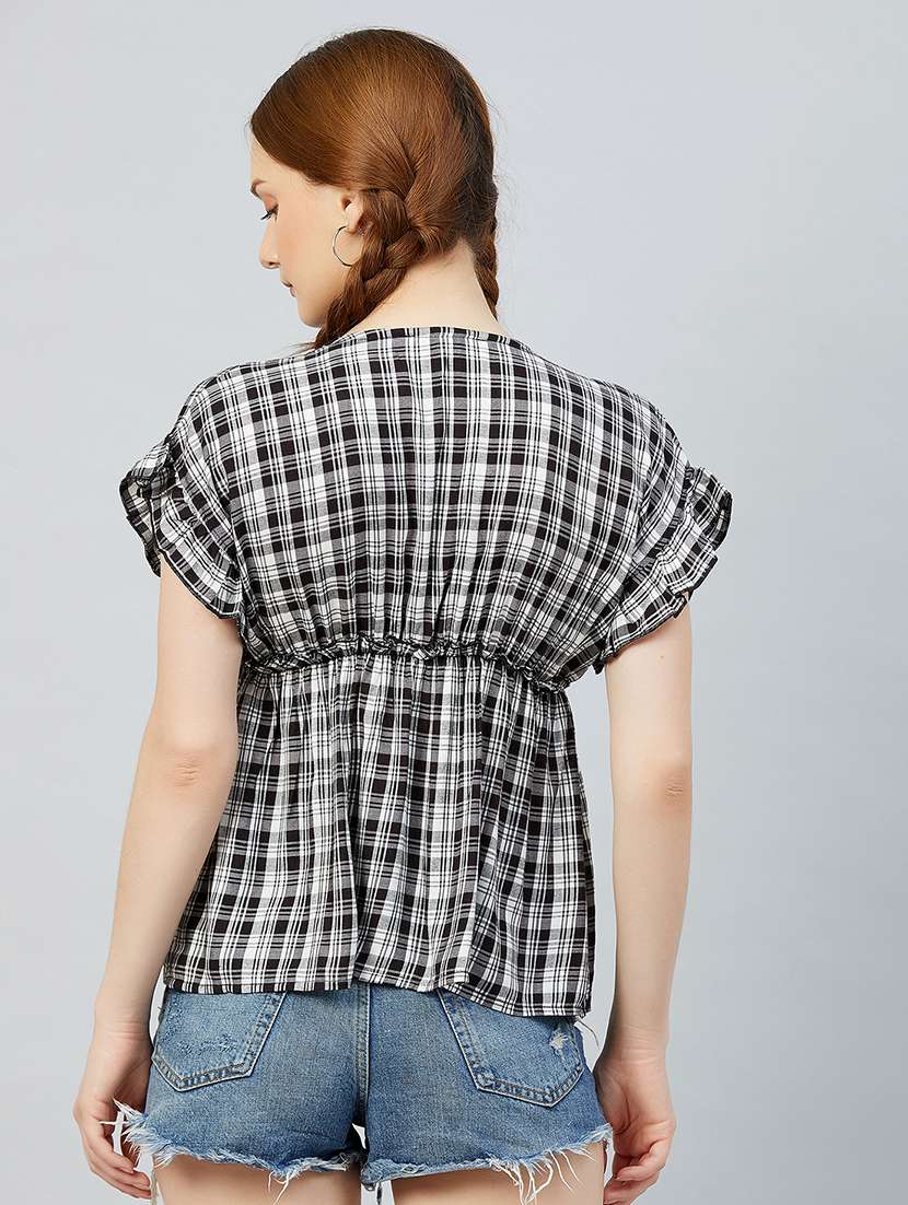 gather detail checkered peplum top - 17839158 -  Standard Image - 2
