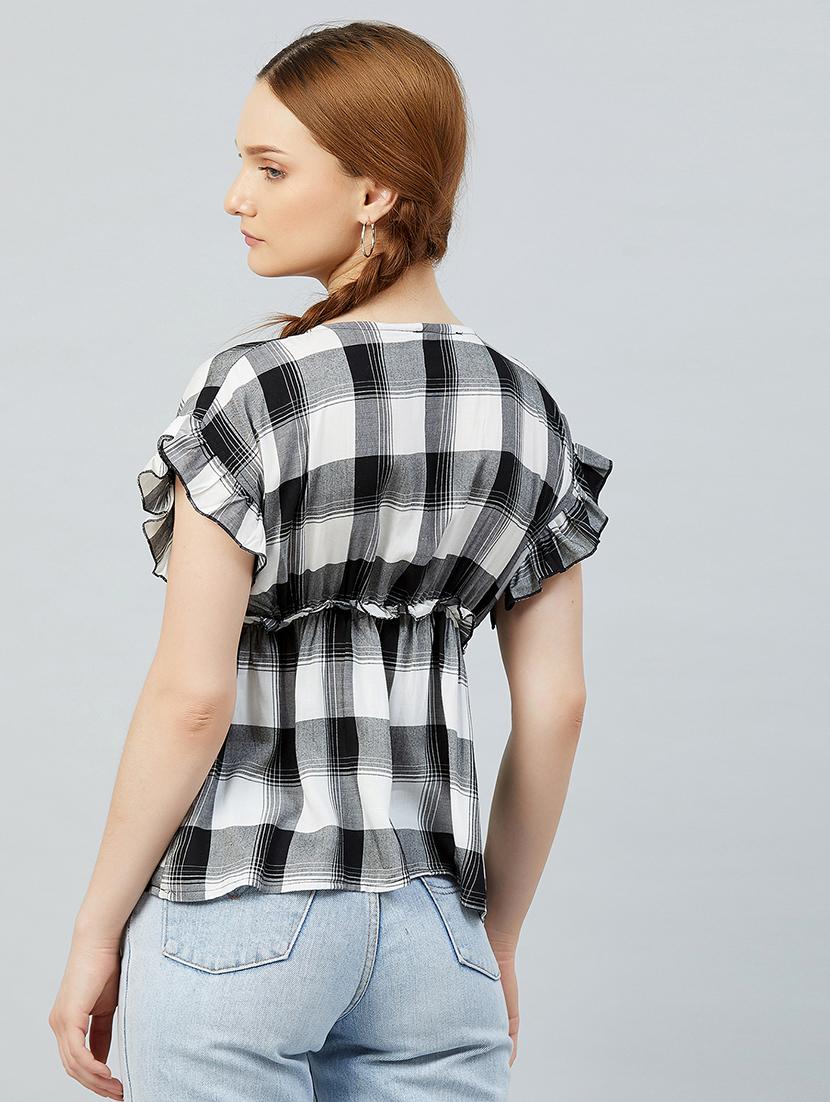 gather detail checkered peplum top - 17839159 -  Standard Image - 2