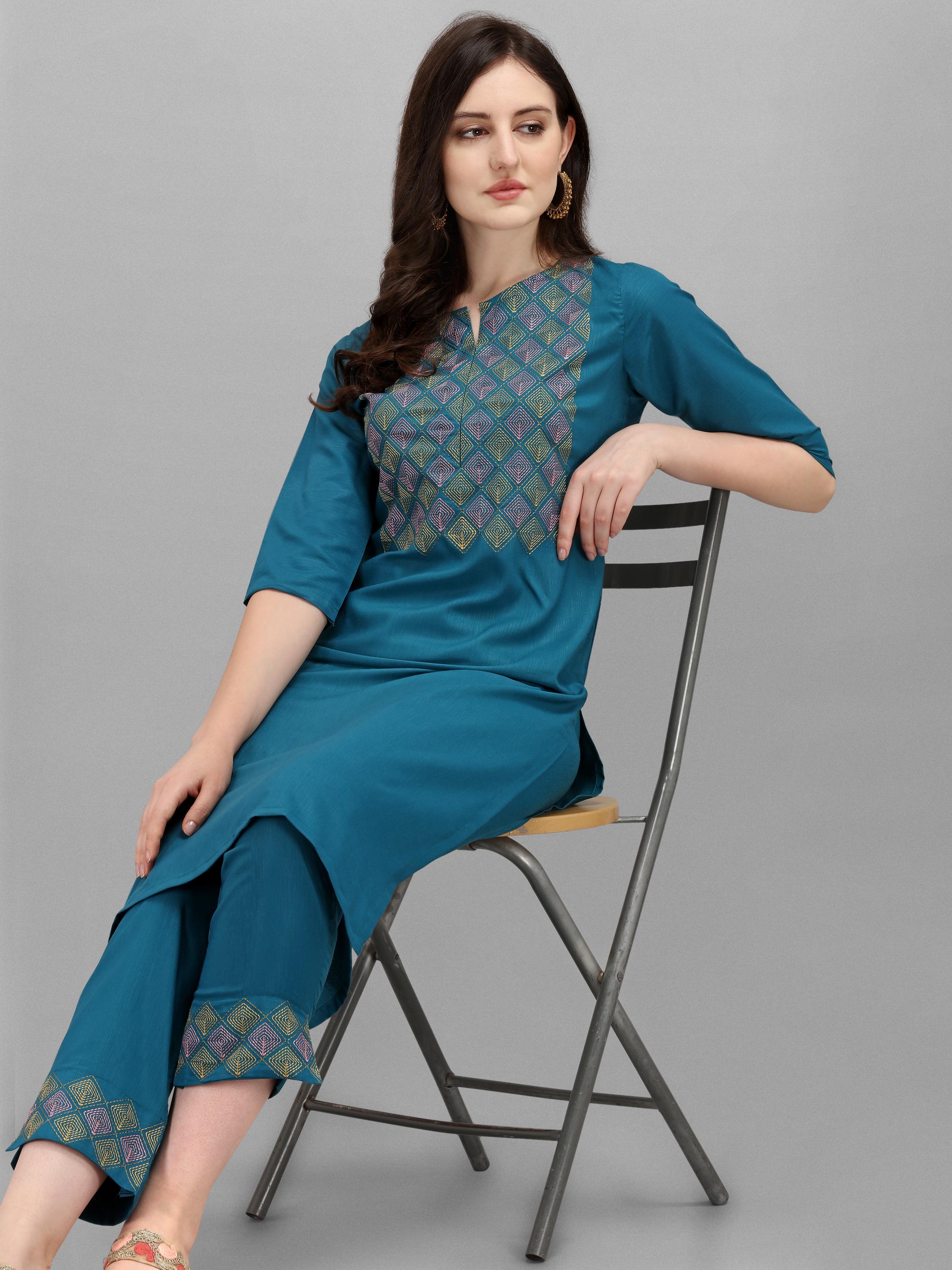 embroidered kurti with pants care instructions - 17839243 - Standard Image - 2