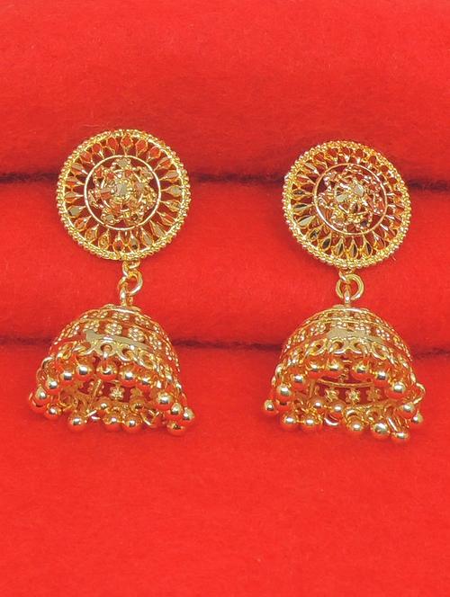 gold brass jhumka earring - 17839352 -  Standard Image - 0