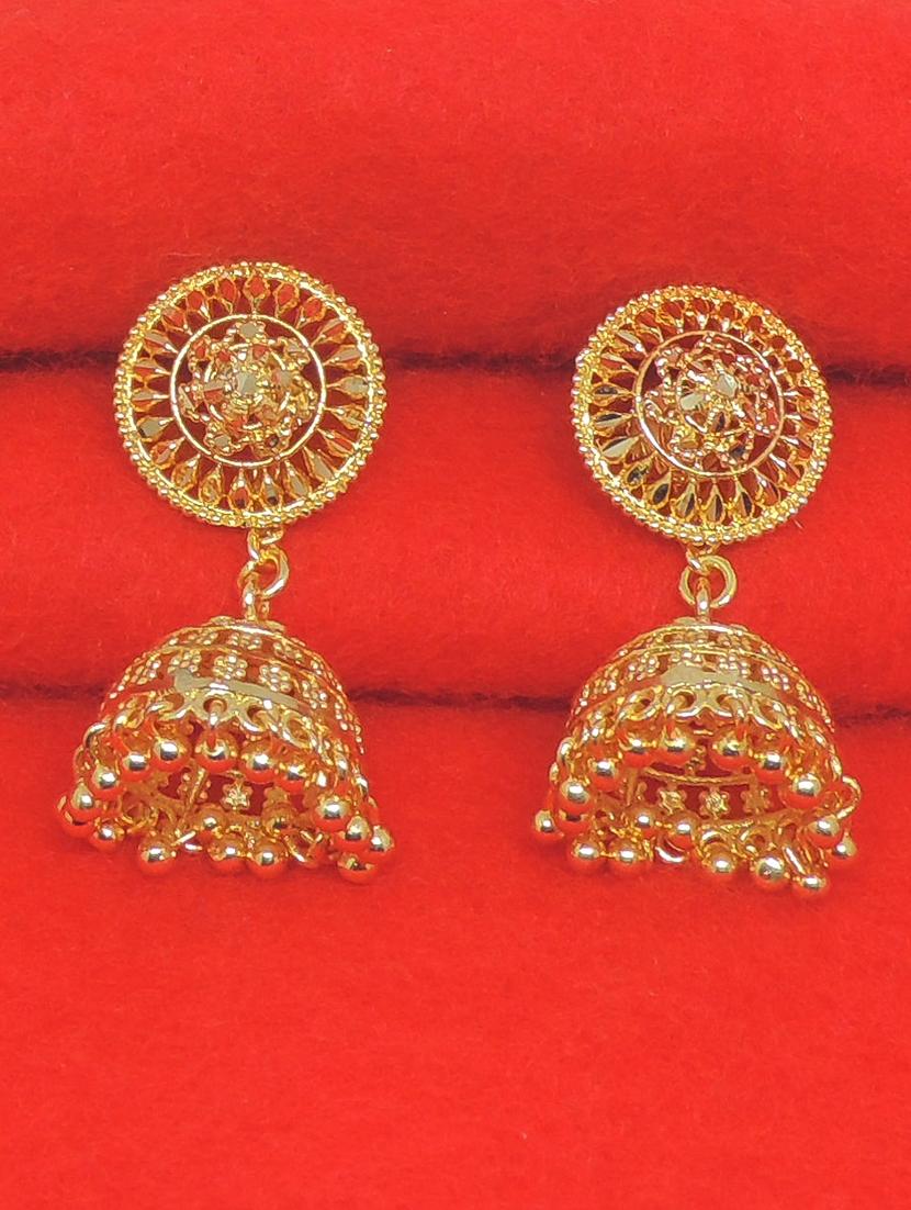 gold brass jhumka earring - 17839352 -  Zoom Image - 0