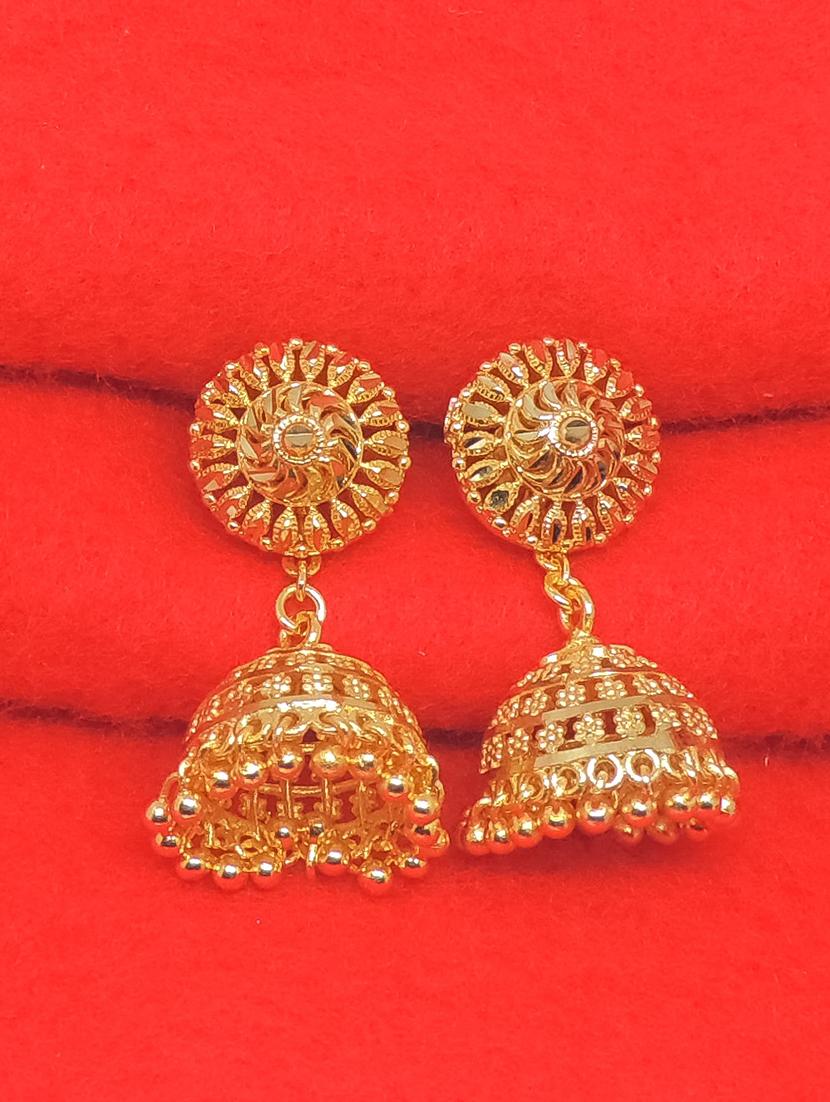 gold brass jhumka earring - 17839364 -  Zoom Image - 0