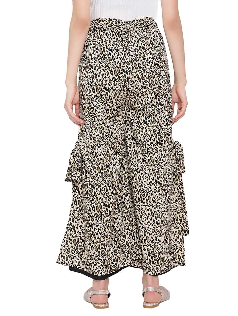 Printed Flat Front Wide Leg Trouser
