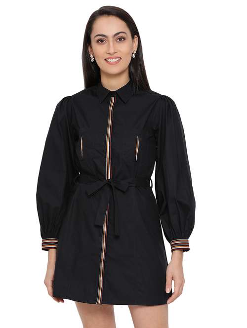 tie front contrast taped dress - 17843626 -  Standard Image - 0