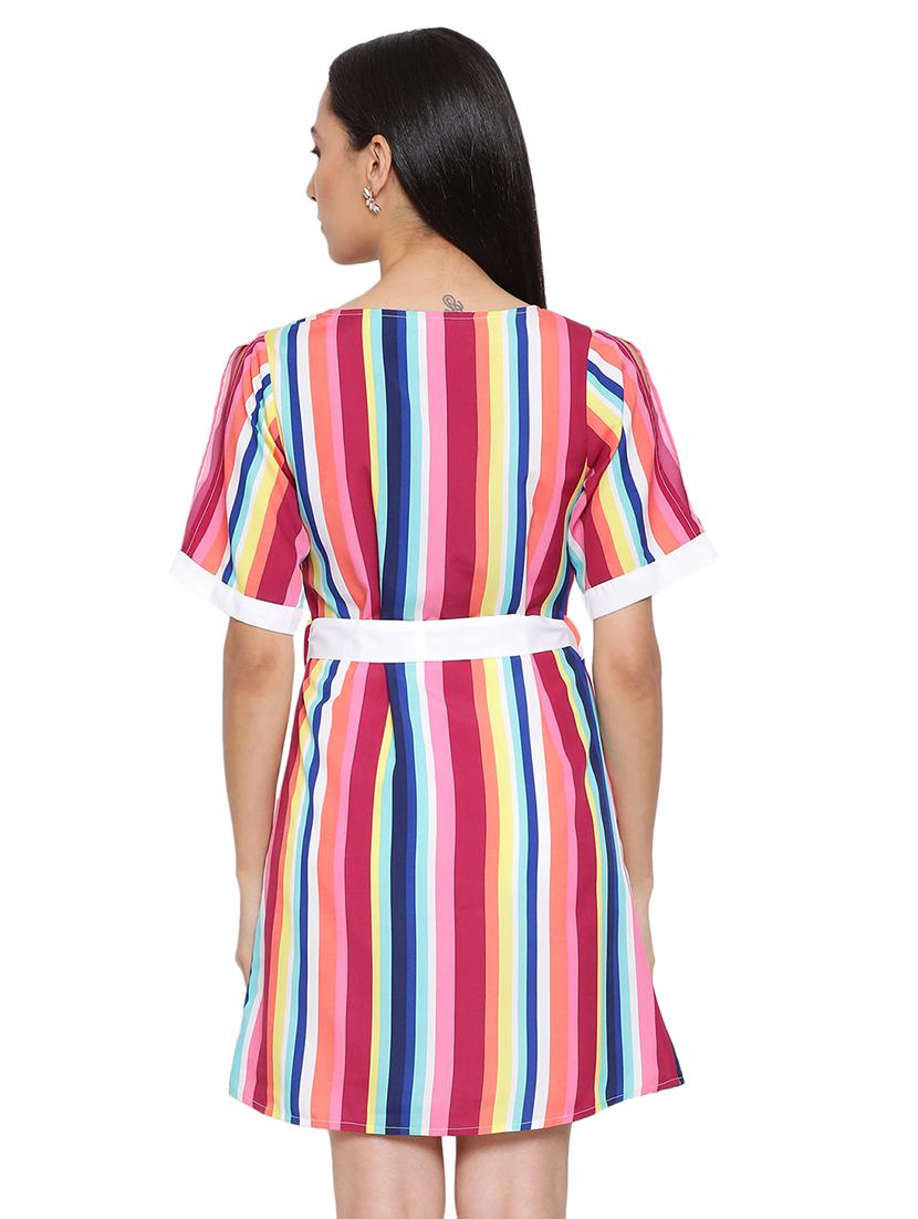 tie front striped a-line dress - 17843629 - Standard Image - 2