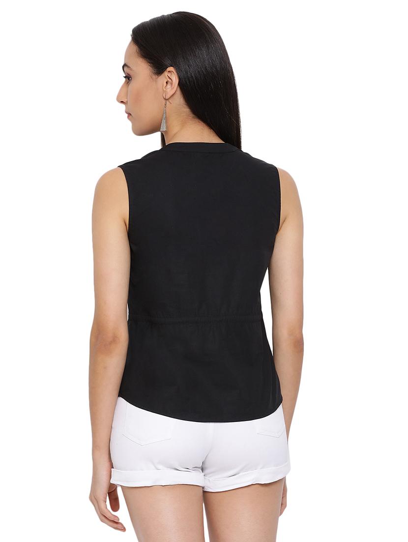 drawstring waist mandarin neck top - 17843632 - Standard Image - 2
