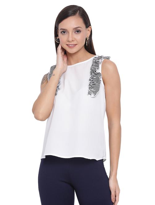 frill detail round neck top - 17843638 -  Standard Image - 0