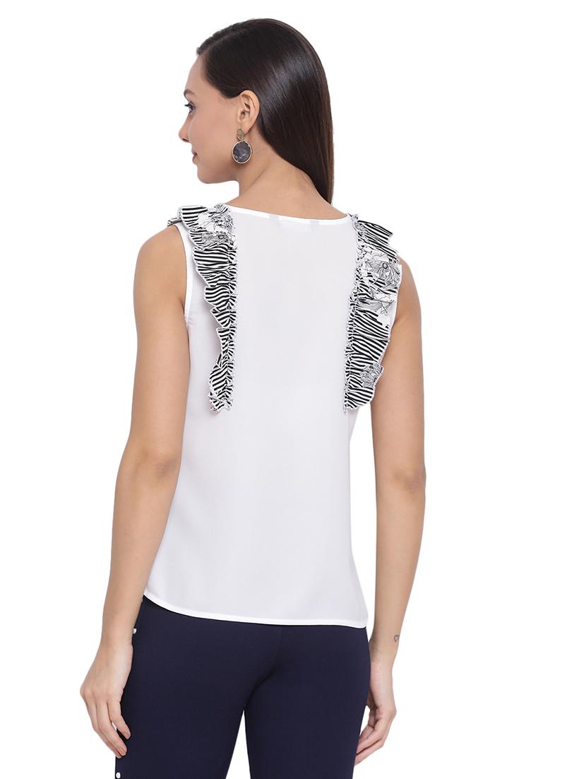 frill detail round neck top - 17843638 - Standard Image - 2