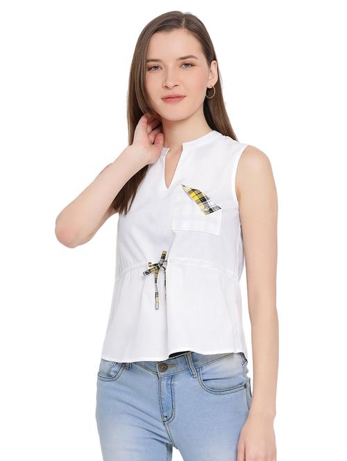 drawstring waist mandarin neck top - 17843641 - Standard Image - 0