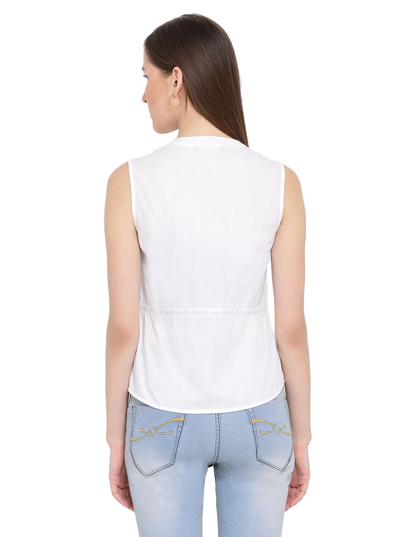 drawstring waist mandarin neck top - 17843641 - Standard Image - 2