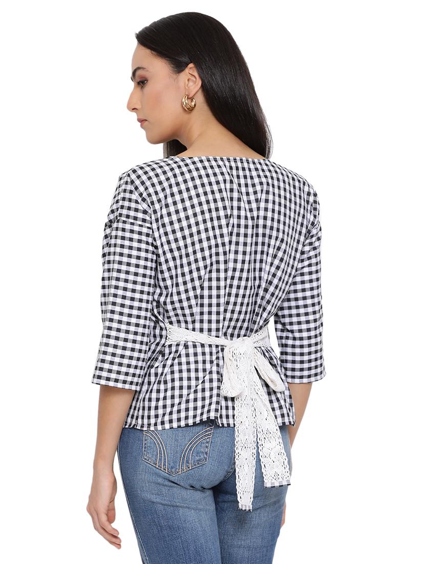 tie back checkered top - 17843642 - Standard Image - 2