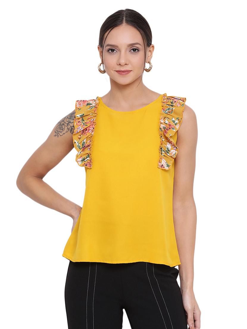 frill detail round neck top - 17843646 - Zoom Image - 0