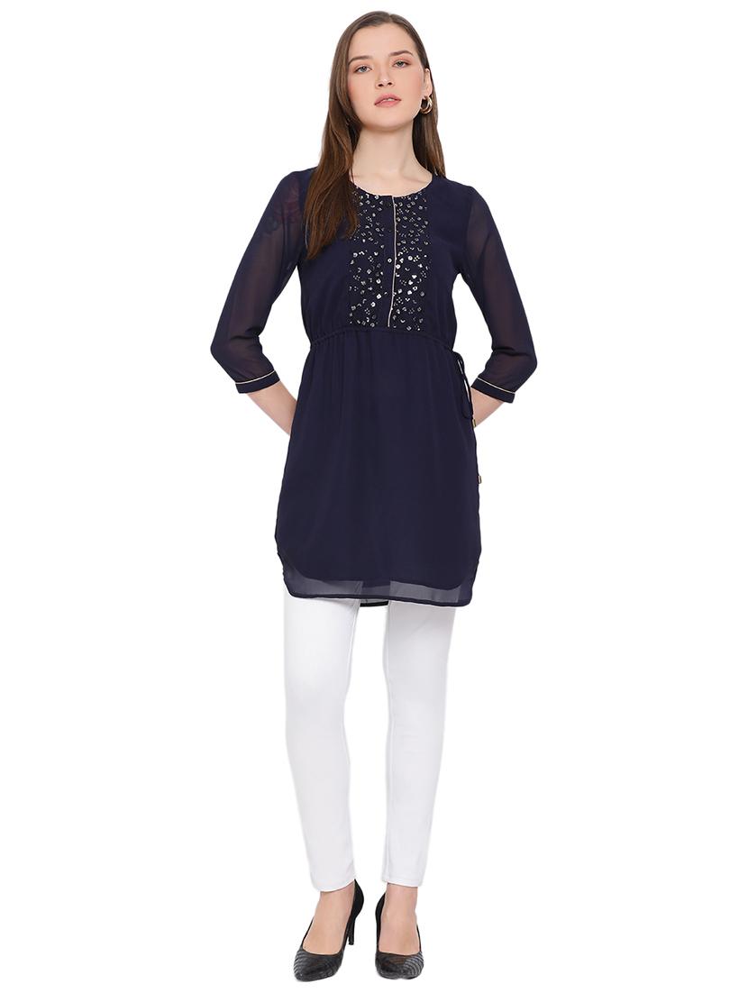embellished detail round neck tunic - 17843658 - Standard Image - 2
