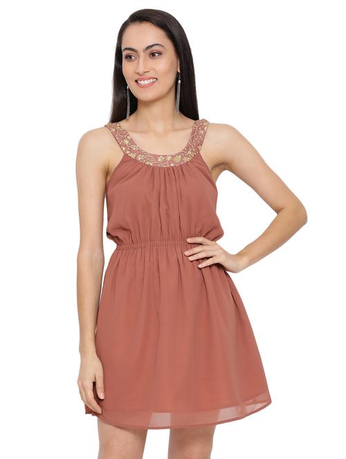 round neck embellished detail a-line dress - 17843661 -  Standard Image - 0