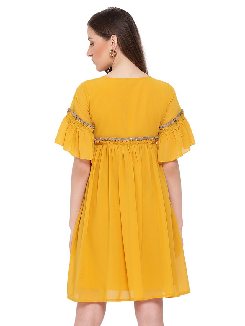 bell sleeved solid flared dress - 17843669 - Standard Image - 2
