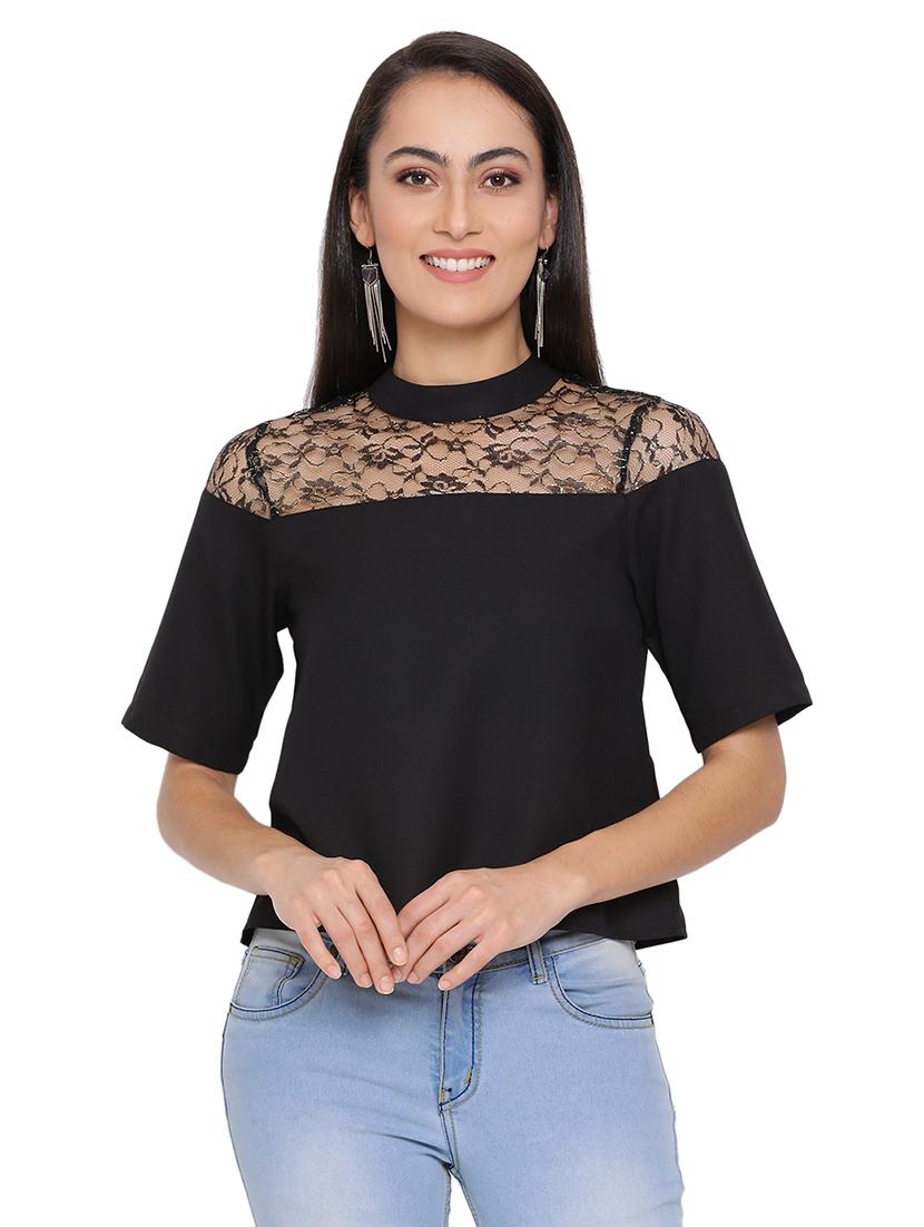 mock neck mesh panel top - 17843674 - Zoom Image - 0