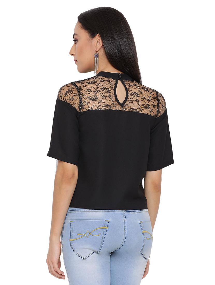 mock neck mesh panel top - 17843674 - Standard Image - 2