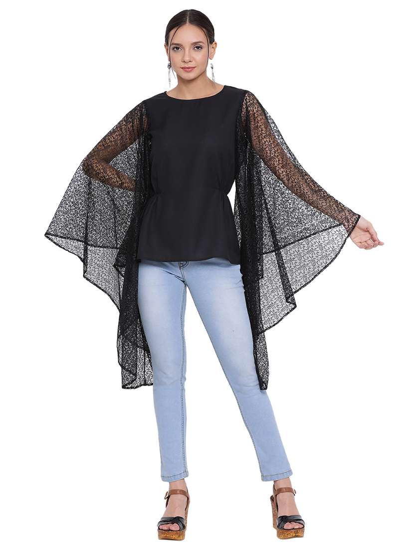 exaggerated sleeved solid  top