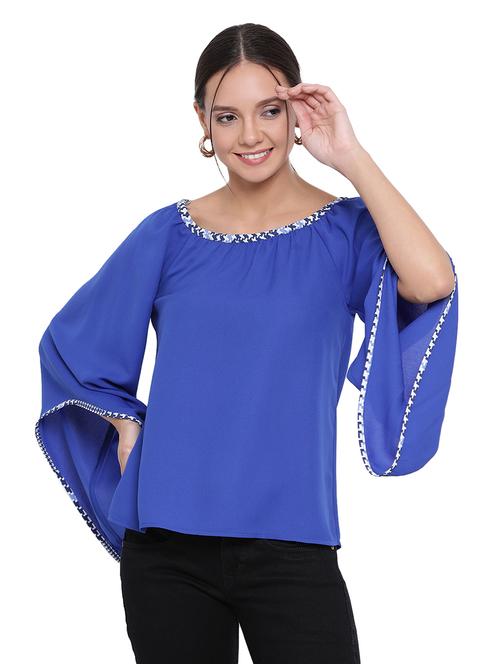 bell sleeved contrast bind top - 17843679 - Standard Image - 0