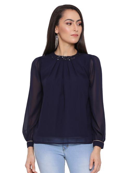 embellished detail round neck top - 17843680 - Standard Image - 0
