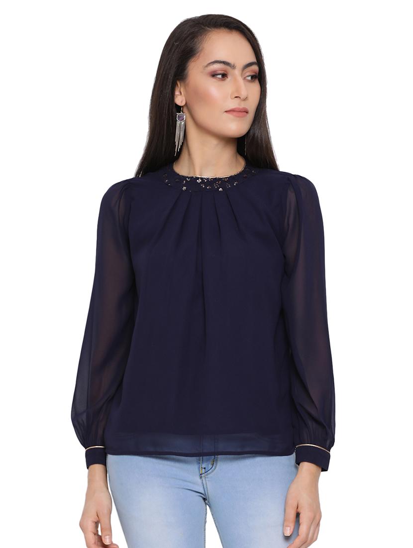 embellished detail round neck top - 17843680 - Zoom Image - 0
