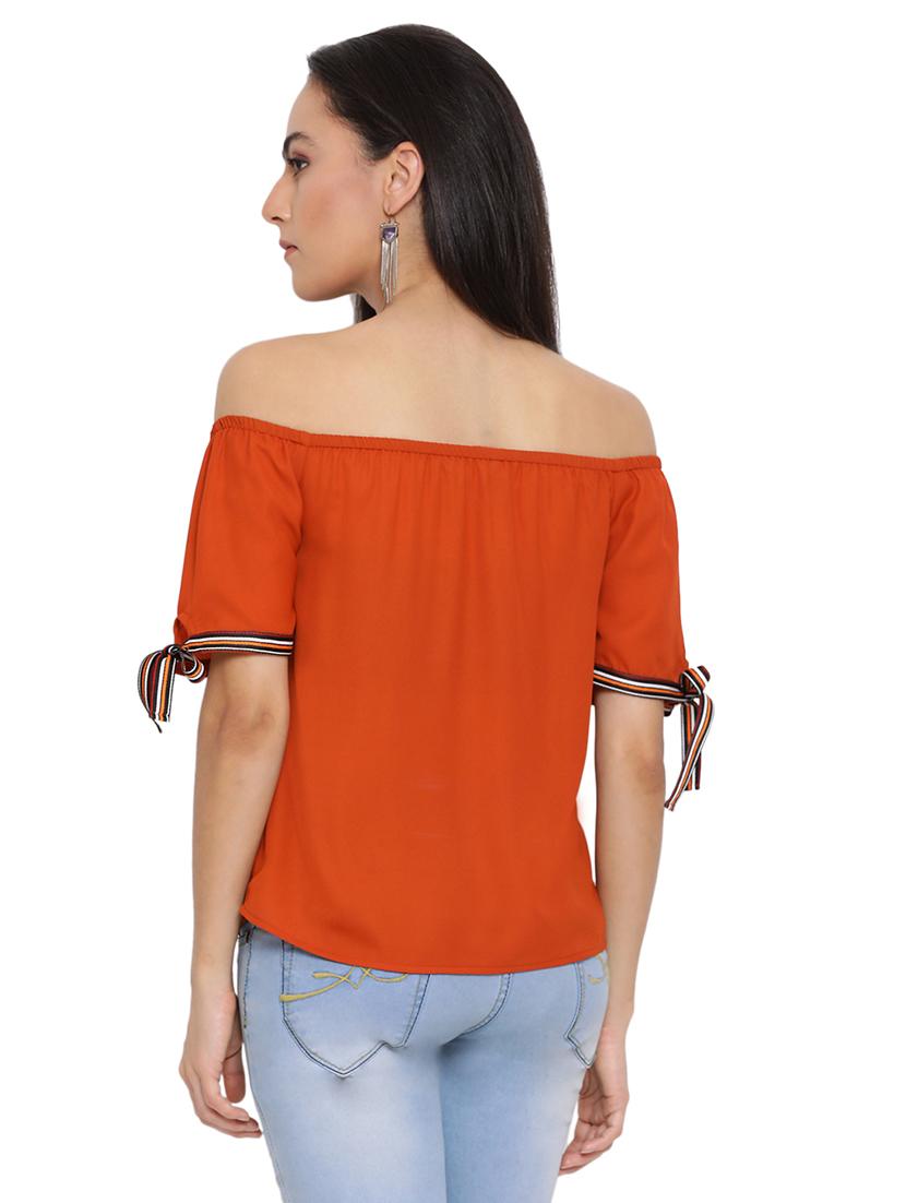 off shoulder tie knot sleeved top - 17843683 - Standard Image - 2
