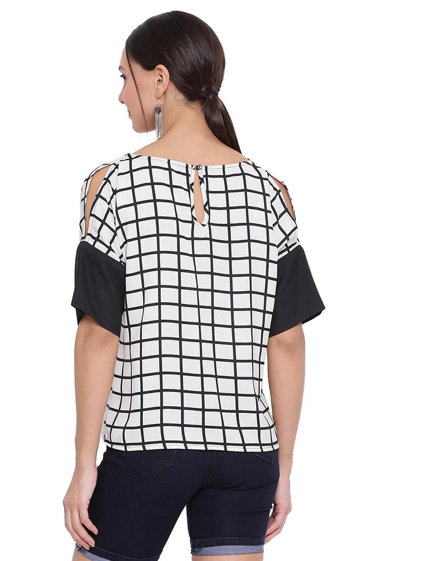 slit sleeved checkered top - 17843689 - Standard Image - 2