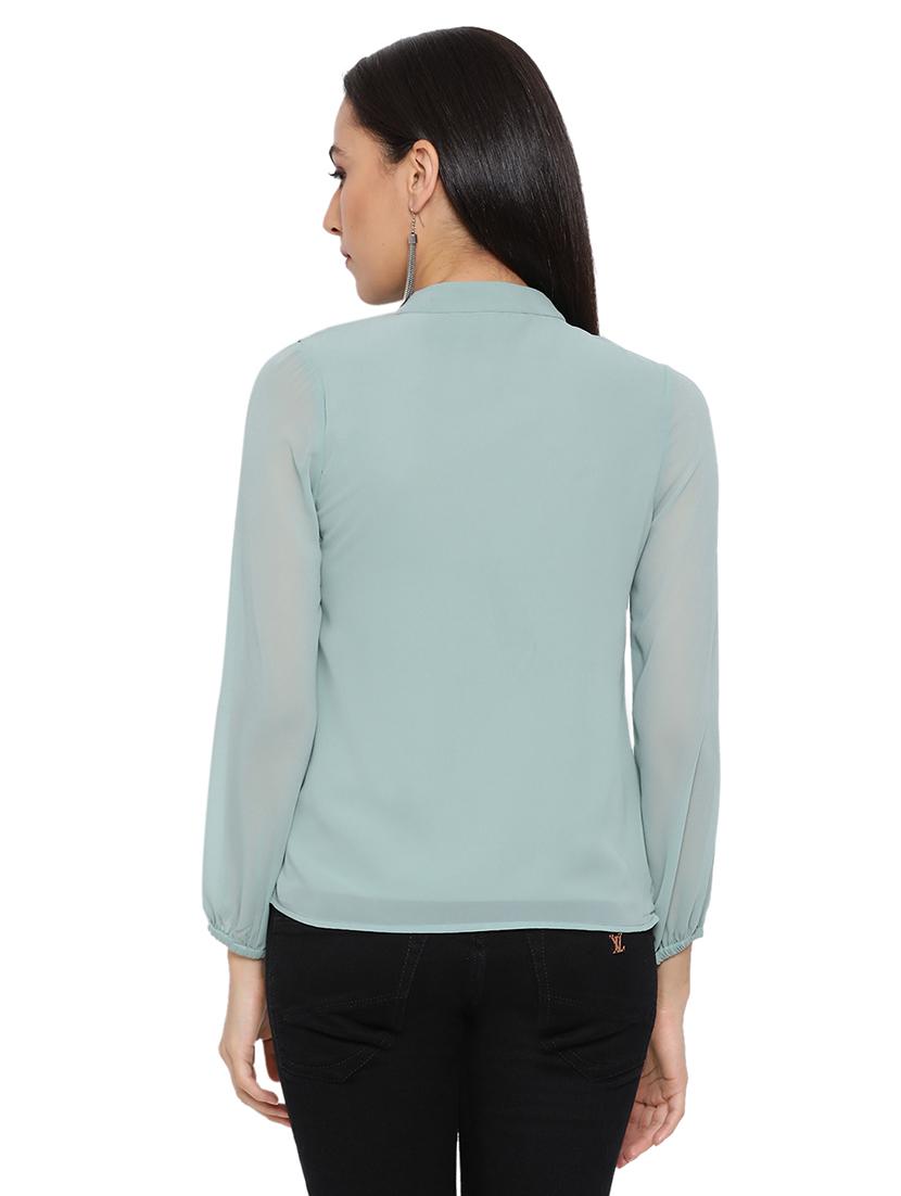 mandarin neck ruffled top - 17843691 - Standard Image - 2