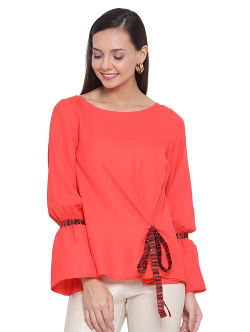 tie front bell sleeved top  - 17843697 -  Standard Image - 0