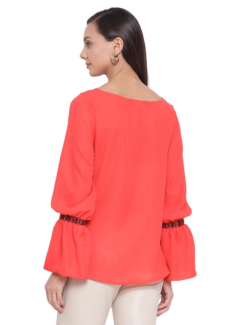 tie front bell sleeved top - 17843697 - Standard Image - 2