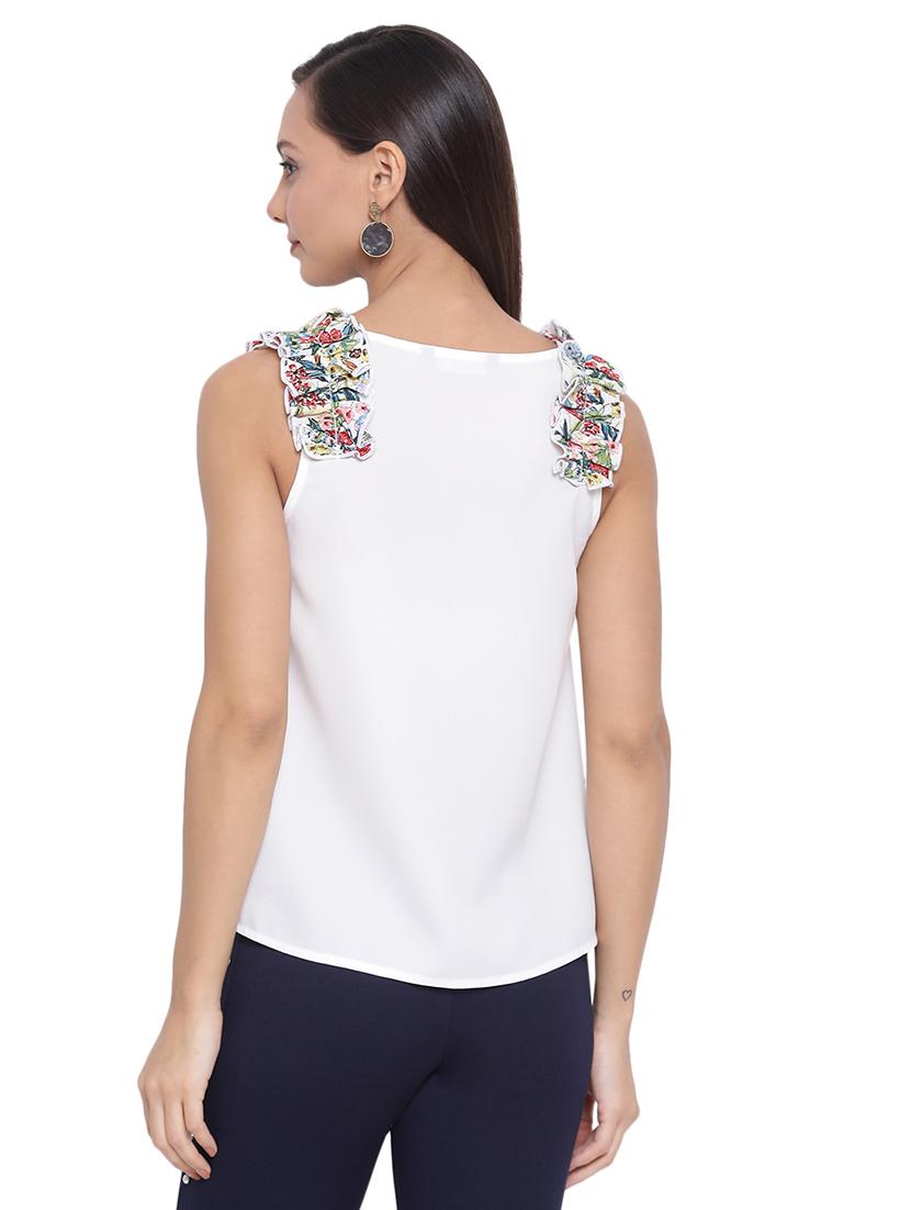frill detail v-neck top - 17843705 - Standard Image - 2
