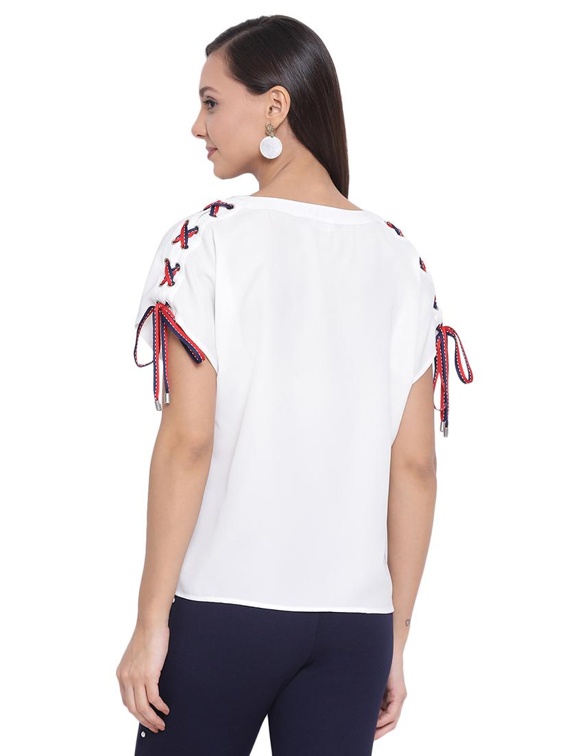 tie knot sleeved solid top - 17843707 - Standard Image - 2
