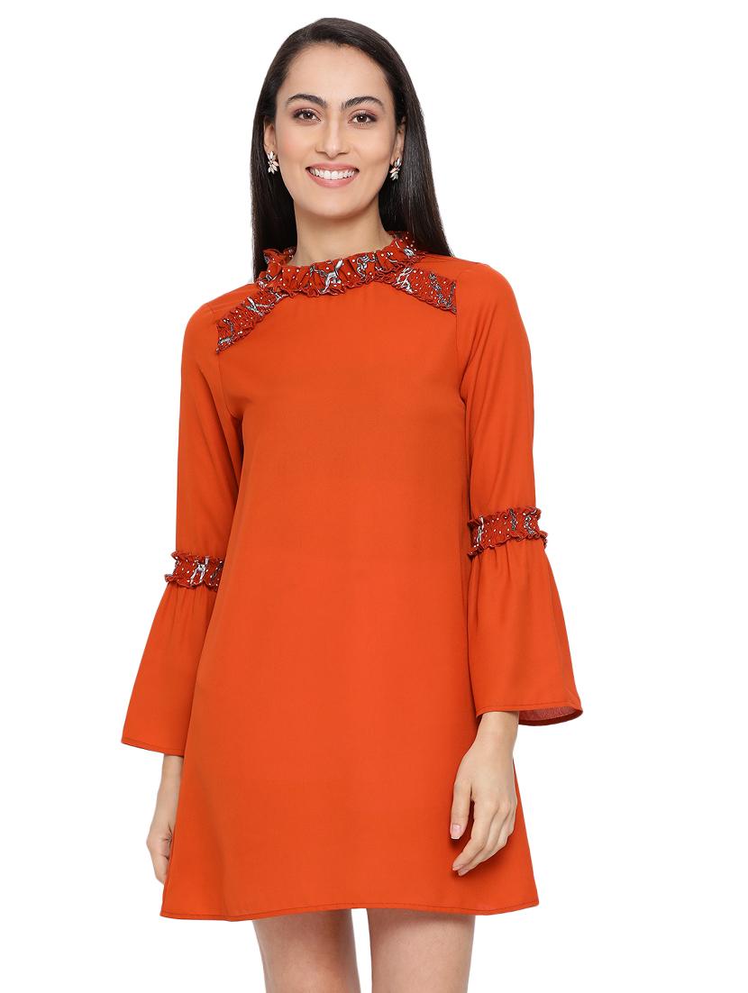 bell sleeved solid a-line dress - 17843712 - Zoom Image - 0