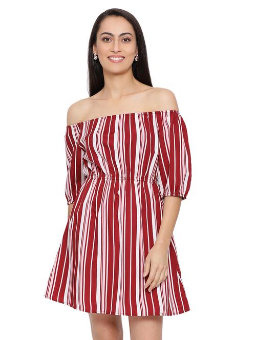 off shoulder striped a-line top - 17843717 - Standard Image - 0