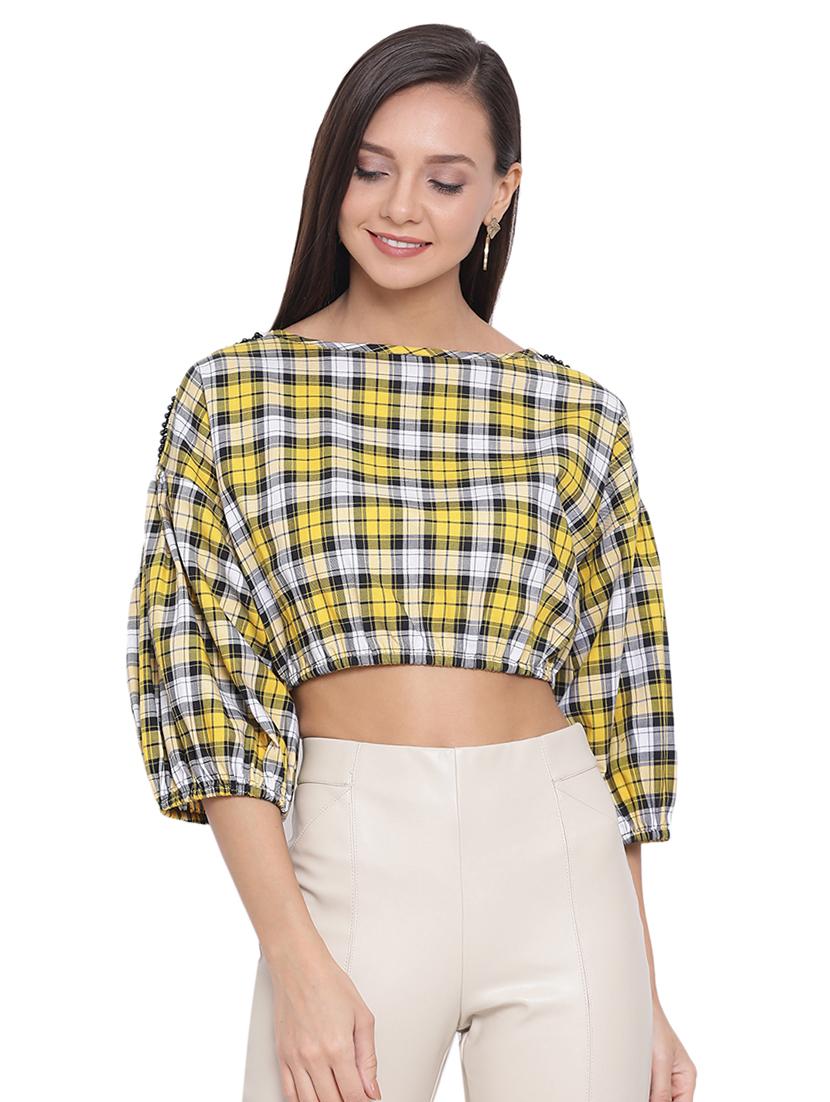 boat neck checkered  top - 17843721 -  Zoom Image - 0