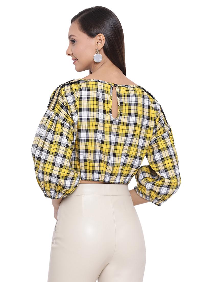 boat neck checkered top - 17843721 - Standard Image - 2