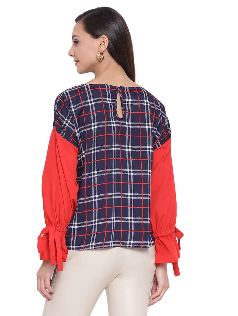 bell sleeved checkered top - 17843722 - Standard Image - 2