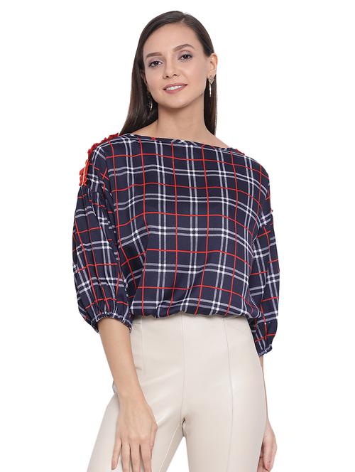 boat neck checkered top - 17843723 - Standard Image - 0