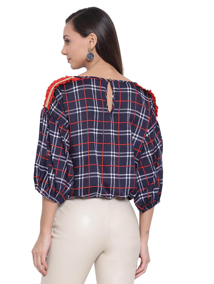 boat neck checkered top - 17843723 - Standard Image - 2