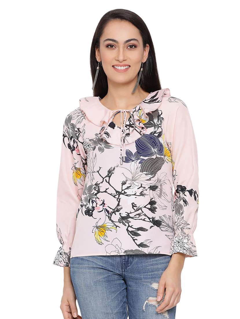 tie up neck floral top