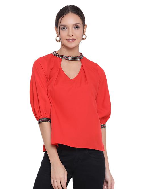 contrast detail choker neck top - 17843729 - Standard Image - 0