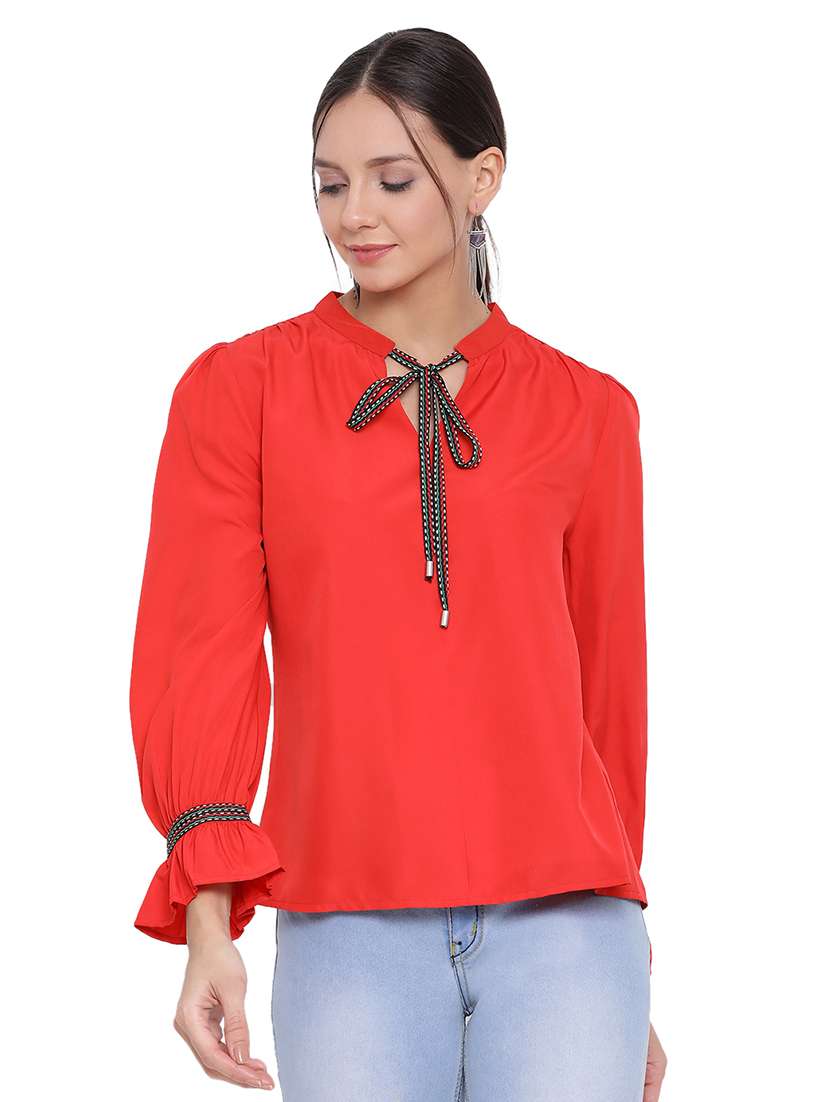 tie up neck solid top