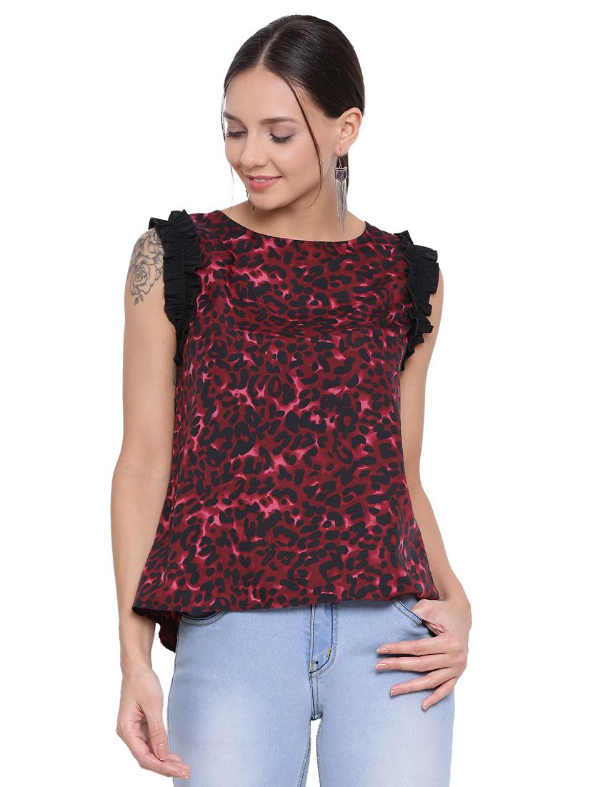 women's ruffle round neck top