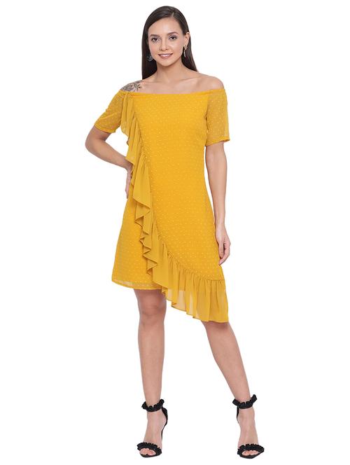 off shoulder dobby a-line dress - 17843758 - Standard Image - 0
