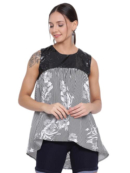 round neck printed asymmetric top  - 17843762 -  Standard Image - 0