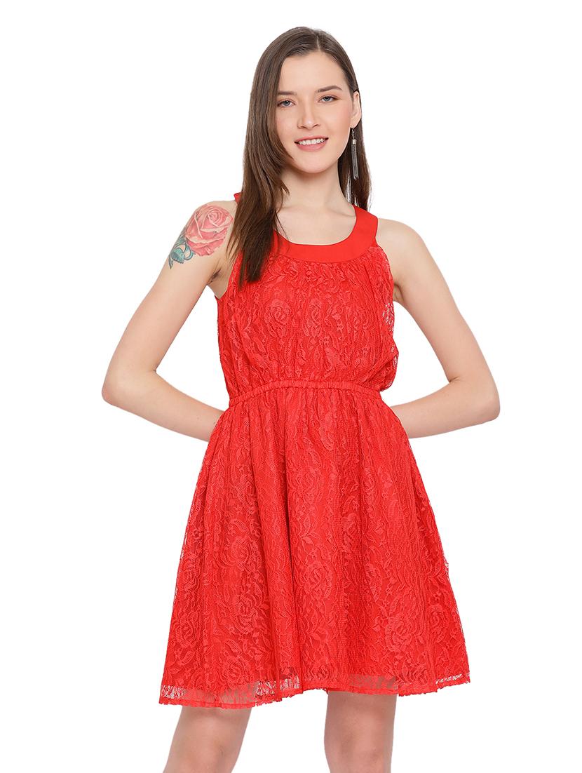 round neck laced blouson dress - 17843773 - Zoom Image - 0