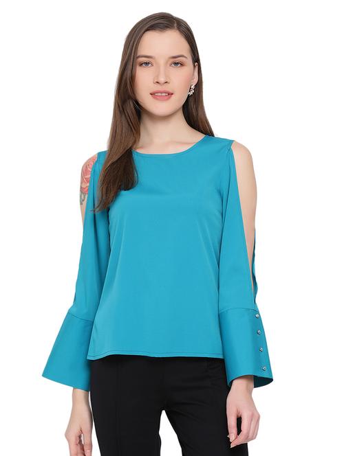 cold shoulder solid top - 17843779 - Standard Image - 0