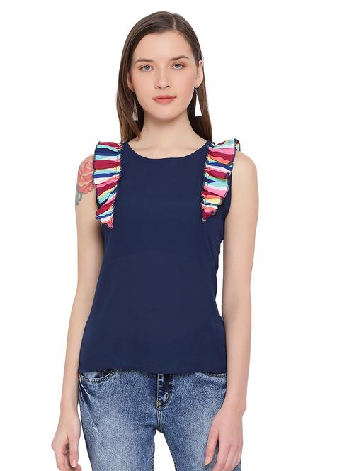 frill detail round neck top  - 17843780 -  Standard Image - 0