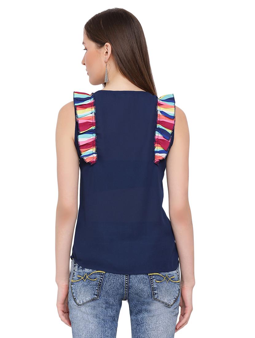 frill detail round neck top - 17843780 - Standard Image - 2