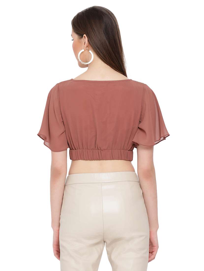 women's crop round neck top - 17843783 - Standard Image - 2